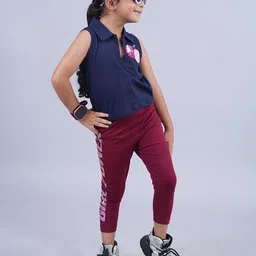 KiddoPanti Girls Printed Polo Collar Sleeveless Pure Cotton Clothing Set-image-44