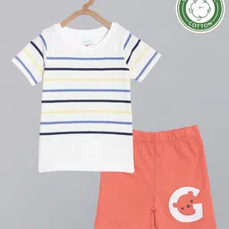 Broon Boys White & Orange Printed T-shirt with Shorts-picture-40