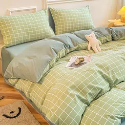 JC HOME 4-Pcs Green Checked Double Queen Bedding Set image 3