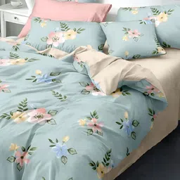 Laying Style Blue & Pink 4 Pieces Floral Printed Double King Regular Bedding Set image 2