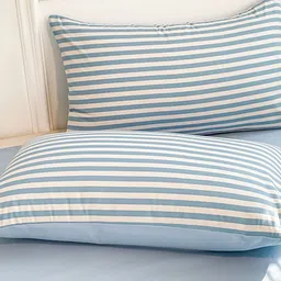 JC HOME Blue & White Striped Double King Bedding Set image 5