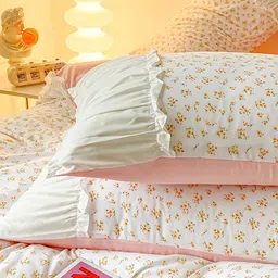 JC HOME Pink & White Floral Printed Double King Bedding Set image 3