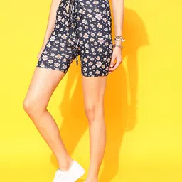 STREET 9 Women Black Floral Printed Skinny Fit High-Rise Cycling Shorts-image-49