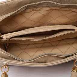 Lino Perros Beige Solid Handheld Bag with Sling Strap image 4