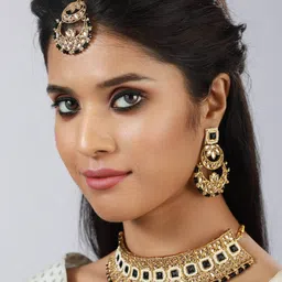 Anouk Gold-Toned & Black Gold-Plated Kundan Jewellery Set-picture-42