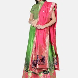 flaher Green & Pink Woven Design Semi-Stitched Lehenga & Unstitched Blouse with Dupatta image 5