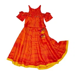 charkhee Girls Tie & Dye Dyed Cold Shoulder Sleeves Ready to Wear Lehenga & Choli image 2