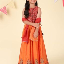 Fabindia Girls Printed Ready to Wear Cotton Silk Lehenga & Blouse With Dupatta-picture-18
