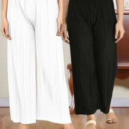 shopsolution Pack of 2 Women Relaxed White, Black Crepe Trousers-picture-14