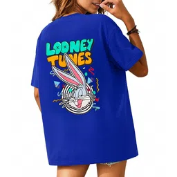 madliyn Women Graphic Print Round Neck Cotton Blend Blue T-Shirt-picture-10