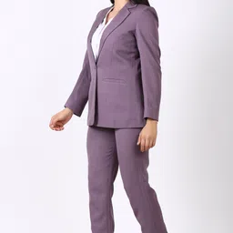edenryd Women Formal Womens Pantsuit, Single Button Blazer with Straight Pants Mauve Purple Solid Suit image 3