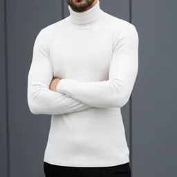 zeffit Men Solid Turtle Neck White Sweater-picture-15