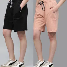 club a9 Pack of 2 Solid Women Black, Pink Bermuda Shorts, Casual Shorts, Regular Shorts image 3