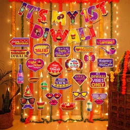 zyozique Multicolor Diwali Hanging Decorations,Traditional Diya Design Swirls,Ceiling - Set of 7-picture-36