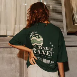 twocraziie Women Printed, Typography Round Neck Pure Cotton Dark Green T-Shirt-picture-23