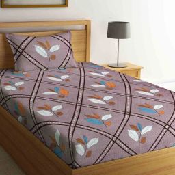 arrabi Brown Floral 300 TC Cotton Blend Single Bed Sized Bed Sheets With 1 Pillow Cover-picture-9