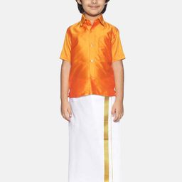 Sethukrishna Boys Orange & White Solid Shirt with Pure Cotton Dhoti Set-picture-45