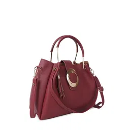 DressBerry Pack Of 3 Maroon & Gold-Toned Textured Structured Handheld Bag With Tasselled image 2