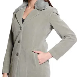 cutindia Wool Blend Solid Coat For Women image 3