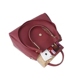 DressBerry Pack Of 3 Maroon & Gold-Toned Textured Structured Handheld Bag With Tasselled image 5