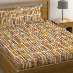 Huesland Orange & White Printed 144 TC Cotton King Bedsheet with 2 Pillow Covers-image-95