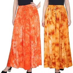 tnq Pack of 2 Women Flared Orange Viscose Rayon Trousers-picture-23