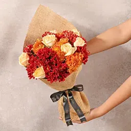 Rustic Peach N Red Bloom Arrangement-image-4