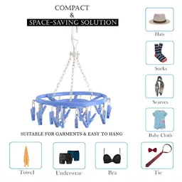 Kuber Industries Blue 16Pieces Clips Round Cloth Drying Hanger image 4