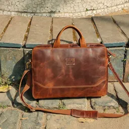 Picco Massimo Unisex Brown Leather 15 Inch Laptop Bag-picture-24