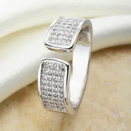 KARATCART Silver-Plated & White AD Stone Studded Adjustable Finger Ring-image-74