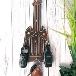 apka mart Black & Brown Guitar Design Keys Hook Wall Hangers-picture-30