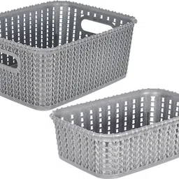 kuber industries Plastic Multiuses Large & Small Size M 20-15 Plastic Basket Without Lid- Set of 2 (Grey) Storage Basket-picture-14