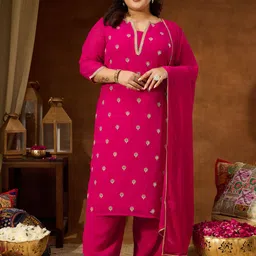 janasya Women Georgette Kurti Palazzo Dupatta Set image 3