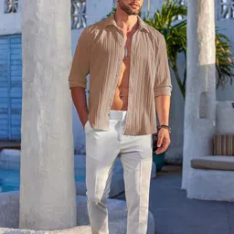 deneeja Men Regular Fit Self Design Spread Collar Casual Shirt image 4