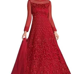 kitvillaa Embroidered Net Semi Stitched Anarkali Gown-picture-29