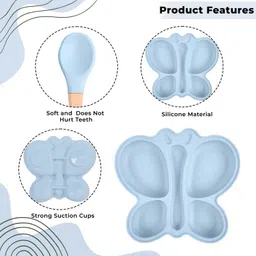 bembika Baby Dinner Set Silicone Tableware Eating Utensils Butterfly - Sky Blue - Silicone image 4