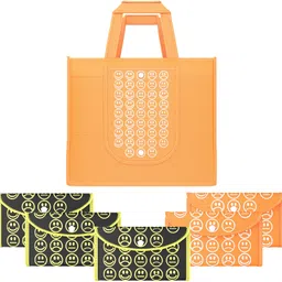 kuber industries Pack of 6 Smile Foldable Grocery/Shopping Bags For Women | Orange & Black Yellow Pack of 6 Grocery Bags-picture-10