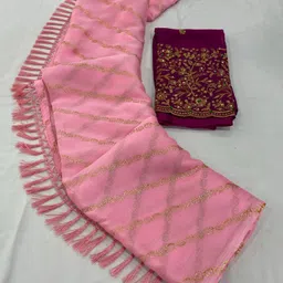 vichitra Embellished, Embroidered Bollywood Chiffon, Silk Blend Saree image 1