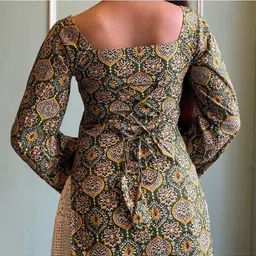kunjoo Casual Flared Sleeves Printed, Ethnic Motifs, Geometric Print Women Green Top image 2