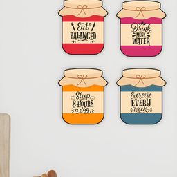 CVANU Beige & Red 4 Pieces Jar Printed Wooden Hanging Wall Decor-picture-4