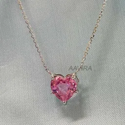 aavira Dainty Pink Heart Pendant Necklace with Chain for Women Gift for Her Sapphire Silver Pendant-picture-11