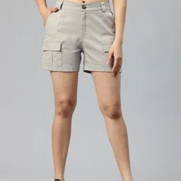 popnetic Solid Women Grey Cargo Shorts-picture-39