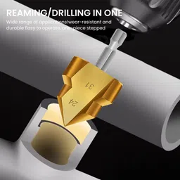 aasons 3 Piece PPR Pipe Lifting Stepped Drill Bit Titanium Coated Steel ¼” Hex Shank Pipe Mouth Lift Expansion Puncher Hole Saw Opener Expander Plumbing image 4