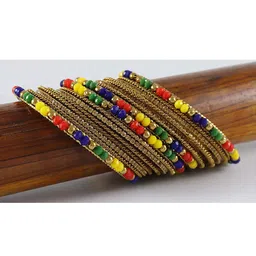 NMII 16-Pcs Gold-Plated Zircon & Pearls Studded Antique Bangles image 5