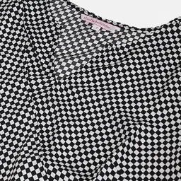 theRebelinme Women Plus Size Black & White Checked Layered Crepe Longline Top image 2