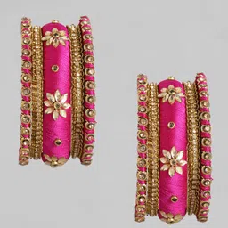 Peora 10-Piece Gold-Plated Silk Thread & Stone-Studded Bangles image 3