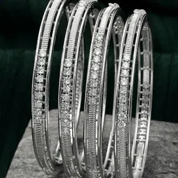 KARATCART Set Of 4 Silver-Plated AD-Studded Bangles image 1