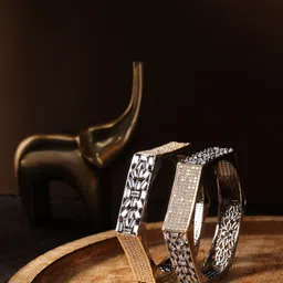 justpeachy Set Of 2 Silver-Plated & AD-Studded Bangles-picture-22