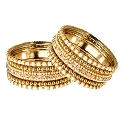 FEMMIBELLA Set Of 10 Gold Plated Cubic Zirconia Studded & Beaded Bangles image 2