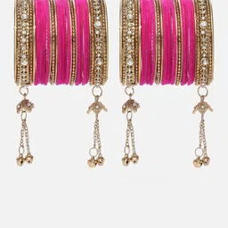 ZENEME Set Of 56 Gold-Plated Matte Finish Velvet AD-studded Tasselled Bangles image 2